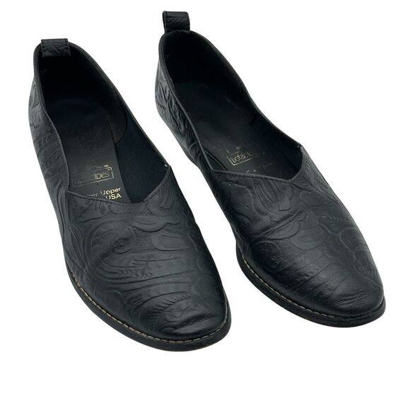 Tic Tac Toes Dance Shoes Embossed Black Leather Upper‎ Kitten Heel 8 1/2 - Picture 1 of 6
